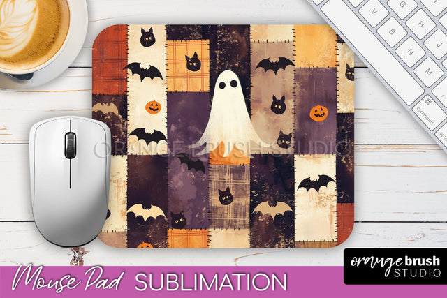 Patchwork Halloween Mouse Pad, Ghost Mousepad Sublimation Sublimation OrangeBrushStudio 