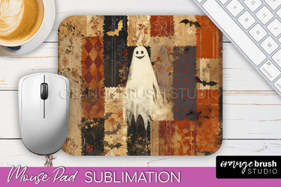 Patchwork Halloween Mouse Pad, Ghost Mousepad Sublimation Sublimation OrangeBrushStudio 