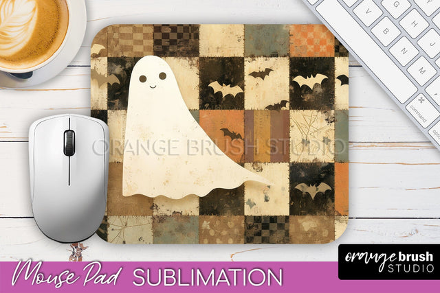 Patchwork Halloween Mouse Pad, Ghost Mousepad Sublimation Sublimation OrangeBrushStudio 