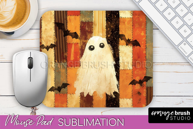Patchwork Halloween Mouse Pad, Ghost Mousepad Sublimation Sublimation OrangeBrushStudio 