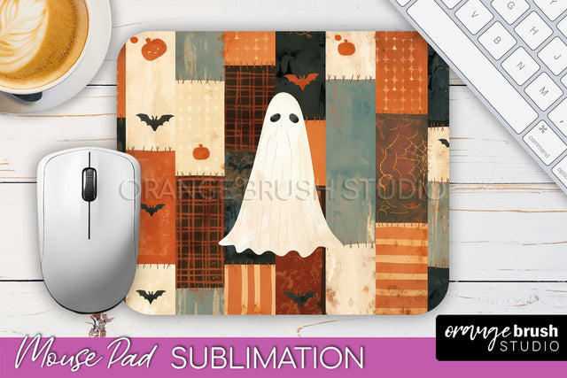 Patchwork Halloween Mouse Pad, Ghost Mousepad Sublimation Sublimation OrangeBrushStudio 