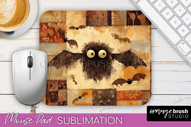Patchwork Halloween Mouse Pad, Ghost Mousepad Sublimation Sublimation OrangeBrushStudio 