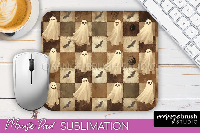 Patchwork Halloween Mouse Pad, Ghost Mousepad Sublimation Sublimation OrangeBrushStudio 
