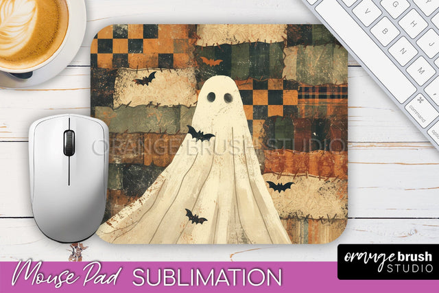 Patchwork Halloween Mouse Pad, Ghost Mousepad Sublimation Sublimation OrangeBrushStudio 