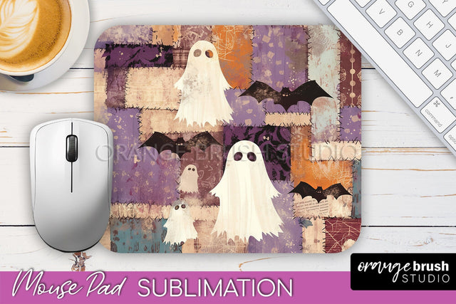 Patchwork Halloween Mouse Pad, Ghost Mousepad Sublimation Sublimation OrangeBrushStudio 