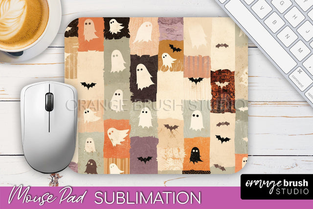 Patchwork Halloween Mouse Pad, Ghost Mousepad Sublimation Sublimation OrangeBrushStudio 