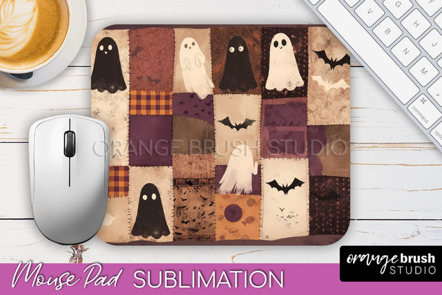 Patchwork Halloween Mouse Pad, Ghost Mousepad Sublimation Sublimation OrangeBrushStudio 
