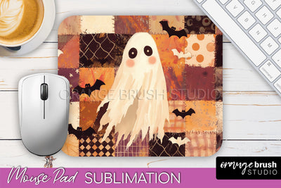 Patchwork Halloween Mouse Pad, Ghost Mousepad Sublimation Sublimation OrangeBrushStudio 