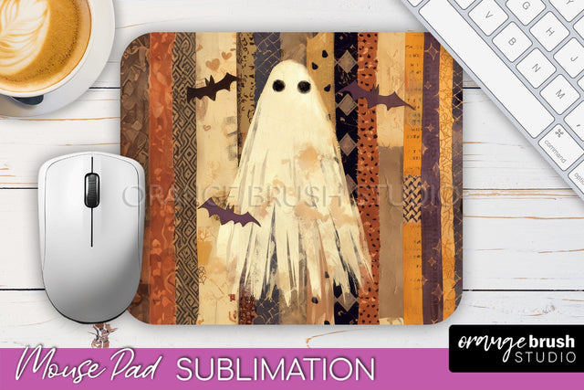 Patchwork Halloween Mouse Pad, Ghost Mousepad Sublimation Sublimation OrangeBrushStudio 