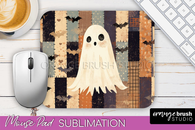 Patchwork Halloween Mouse Pad, Ghost Mousepad Sublimation Sublimation OrangeBrushStudio 