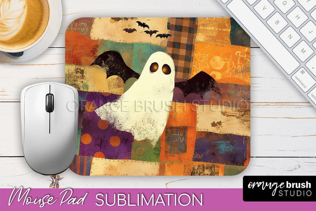 Patchwork Halloween Mouse Pad, Ghost Mousepad Sublimation Sublimation OrangeBrushStudio 