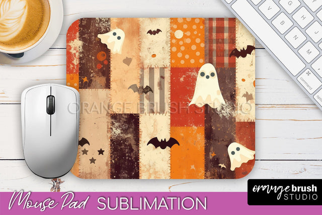 Patchwork Halloween Mouse Pad, Ghost Mousepad Sublimation Sublimation OrangeBrushStudio 