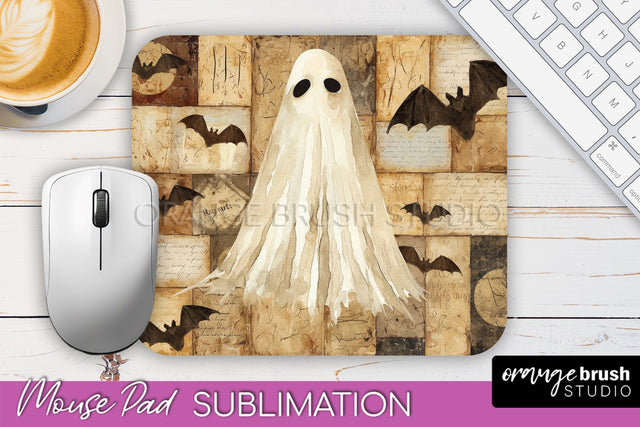 Patchwork Halloween Mouse Pad, Ghost Mousepad Sublimation Sublimation OrangeBrushStudio 