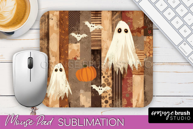 Patchwork Halloween Mouse Pad, Ghost Mousepad Sublimation Sublimation OrangeBrushStudio 