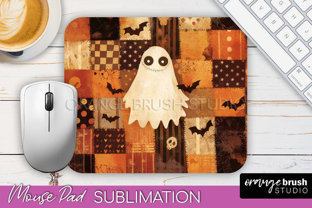 Patchwork Halloween Mouse Pad, Ghost Mousepad Sublimation Sublimation OrangeBrushStudio 