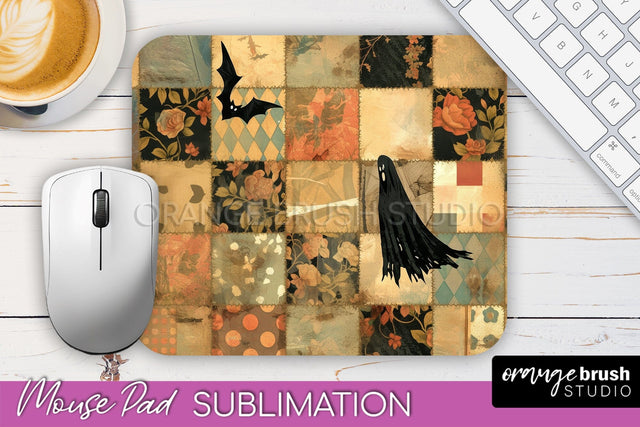 Patchwork Halloween Mouse Pad, Ghost Mousepad Sublimation Sublimation OrangeBrushStudio 