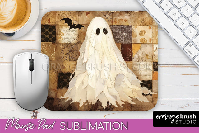Patchwork Halloween Mouse Pad, Ghost Mousepad Sublimation Sublimation OrangeBrushStudio 