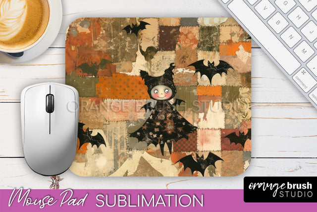 Patchwork Halloween Mouse Pad, Ghost Mousepad Sublimation Sublimation OrangeBrushStudio 