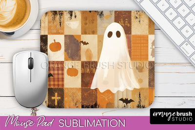 Patchwork Halloween Mouse Pad, Ghost Mousepad Sublimation Sublimation OrangeBrushStudio 