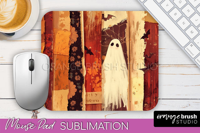 Patchwork Halloween Mouse Pad, Ghost Mousepad Sublimation Sublimation OrangeBrushStudio 