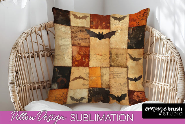 Patchwork Halloween Pillow Sublimation - Ghost Pillow Cover Sublimation OrangeBrushStudio 