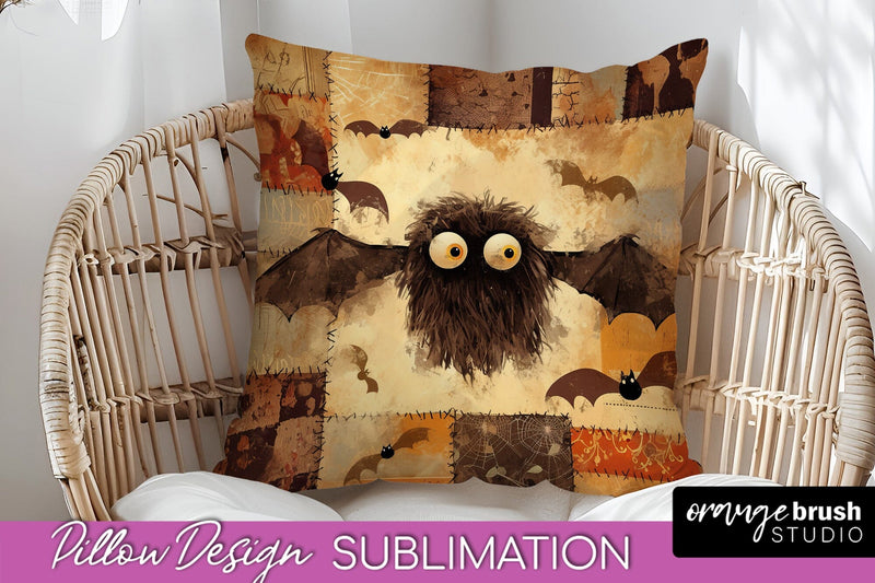Patchwork Halloween Pillow Sublimation - Ghost Pillow Cover Sublimation OrangeBrushStudio 