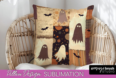 Patchwork Halloween Pillow Sublimation - Ghost Pillow Cover Sublimation OrangeBrushStudio 