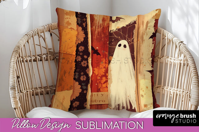 Patchwork Halloween Pillow Sublimation - Ghost Pillow Cover Sublimation OrangeBrushStudio 