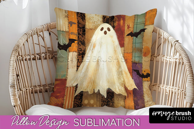 Patchwork Halloween Pillow Sublimation - Ghost Pillow Cover Sublimation OrangeBrushStudio 