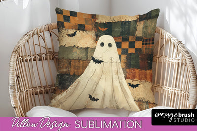 Patchwork Halloween Pillow Sublimation - Ghost Pillow Cover Sublimation OrangeBrushStudio 