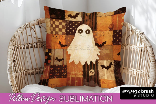 Patchwork Halloween Pillow Sublimation - Ghost Pillow Cover Sublimation OrangeBrushStudio 