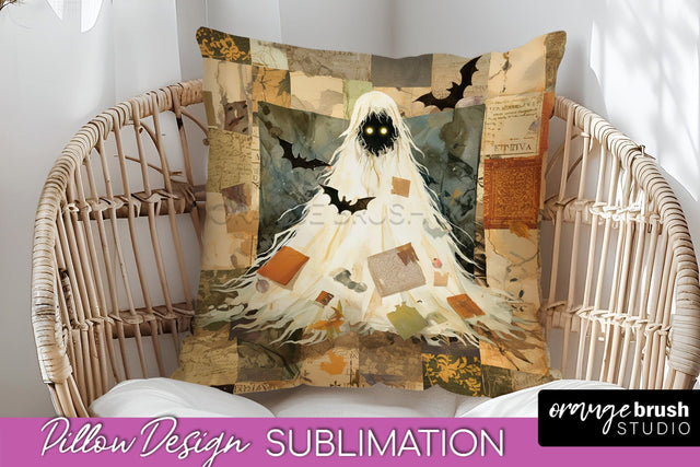 Patchwork Halloween Pillow Sublimation - Ghost Pillow Cover Sublimation OrangeBrushStudio 