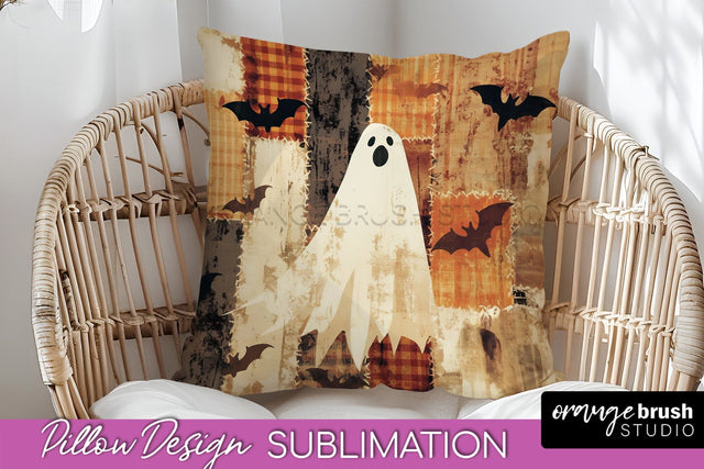 Patchwork Halloween Pillow Sublimation - Ghost Pillow Cover Sublimation OrangeBrushStudio 