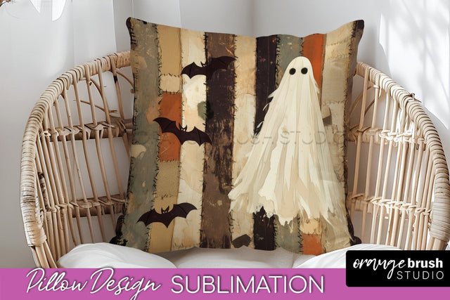 Patchwork Halloween Pillow Sublimation - Ghost Pillow Cover Sublimation OrangeBrushStudio 