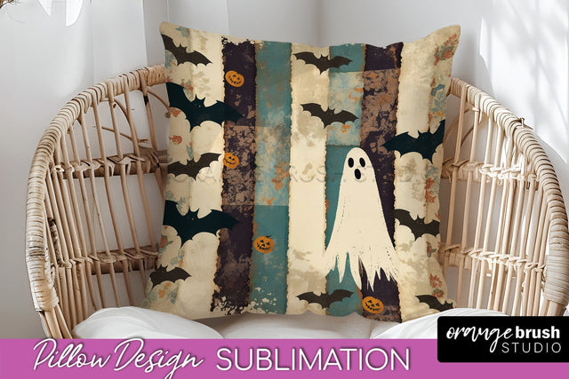Patchwork Halloween Pillow Sublimation - Ghost Pillow Cover Sublimation OrangeBrushStudio 