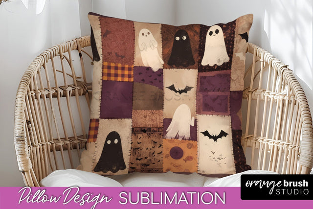 Patchwork Halloween Pillow Sublimation - Ghost Pillow Cover Sublimation OrangeBrushStudio 
