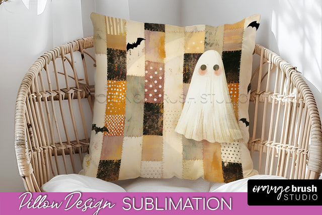 Patchwork Halloween Pillow Sublimation - Ghost Pillow Cover Sublimation OrangeBrushStudio 