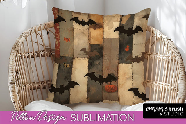 Patchwork Halloween Pillow Sublimation - Ghost Pillow Cover Sublimation OrangeBrushStudio 