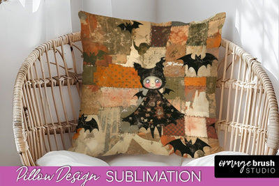 Patchwork Halloween Pillow Sublimation - Ghost Pillow Cover Sublimation OrangeBrushStudio 