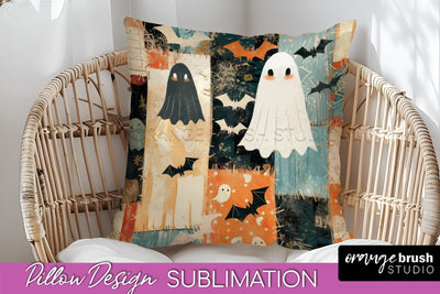 Patchwork Halloween Pillow Sublimation - Ghost Pillow Cover Sublimation OrangeBrushStudio 
