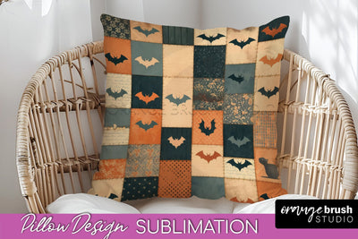 Patchwork Halloween Pillow Sublimation - Ghost Pillow Cover Sublimation OrangeBrushStudio 