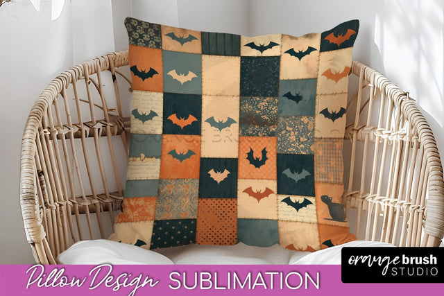 Patchwork Halloween Pillow Sublimation - Ghost Pillow Cover Sublimation OrangeBrushStudio 