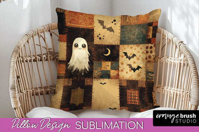 Patchwork Halloween Pillow Sublimation - Ghost Pillow Cover Sublimation OrangeBrushStudio 