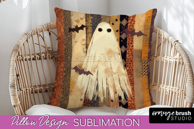 Patchwork Halloween Pillow Sublimation - Ghost Pillow Cover Sublimation OrangeBrushStudio 