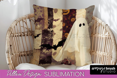 Patchwork Halloween Pillow Sublimation - Ghost Pillow Cover Sublimation OrangeBrushStudio 