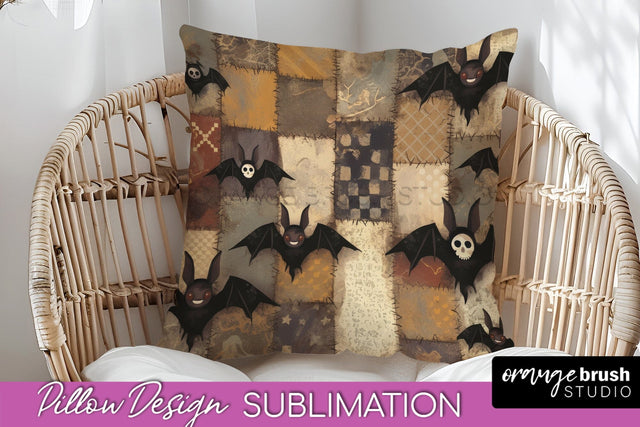 Patchwork Halloween Pillow Sublimation - Ghost Pillow Cover Sublimation OrangeBrushStudio 