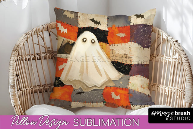 Patchwork Halloween Pillow Sublimation - Ghost Pillow Cover Sublimation OrangeBrushStudio 