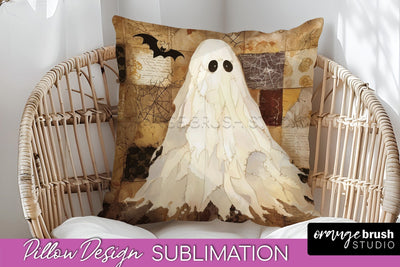 Patchwork Halloween Pillow Sublimation - Ghost Pillow Cover Sublimation OrangeBrushStudio 