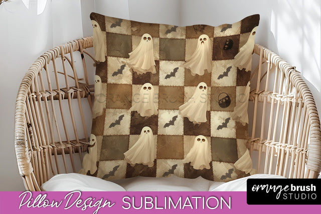 Patchwork Halloween Pillow Sublimation - Ghost Pillow Cover Sublimation OrangeBrushStudio 