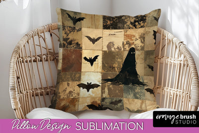 Patchwork Halloween Pillow Sublimation - Ghost Pillow Cover Sublimation OrangeBrushStudio 